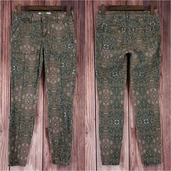 Anthropologie Womens Sz 25 Cadet Slim Utility Pants Green Olive Multicolor Aztec - Picture 1 of 12